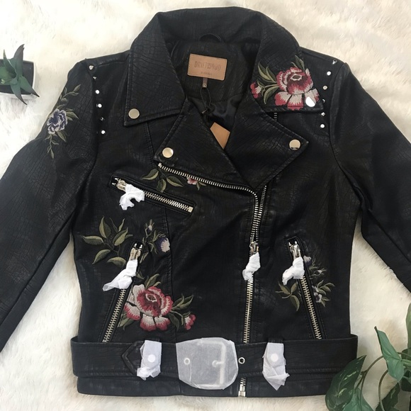 Driftwood Jackets & Blazers - Floral embroidered moto jacket.